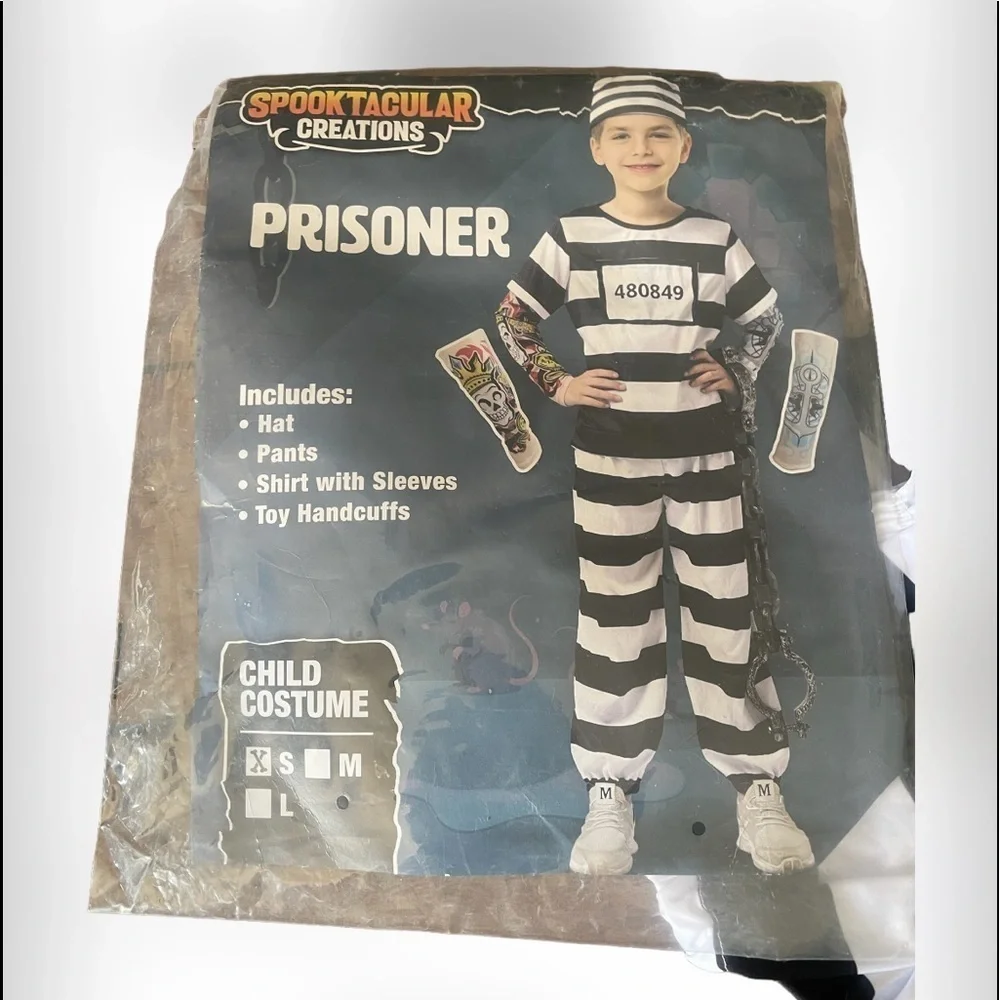 SPOOKTACULAR CREATIONS prisoner inmate Halloween costume with tattoo sleeves -S